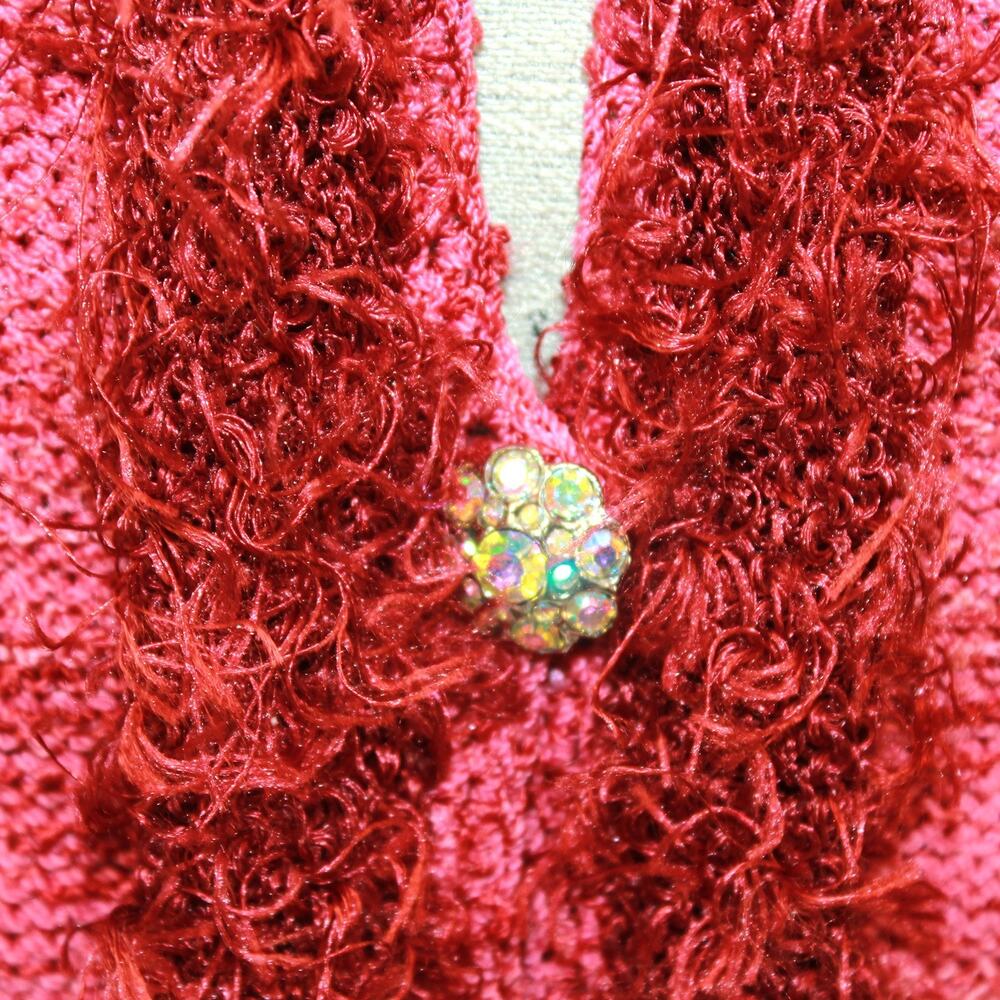 Knittline Vtg 80's 90's Couture Style Blazer Cardigan Crystal Button Fringe M - Picture 5 of 9